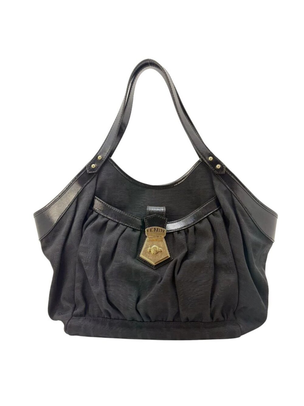 Fendi Zucca Tote Bag Canvas Leather Black